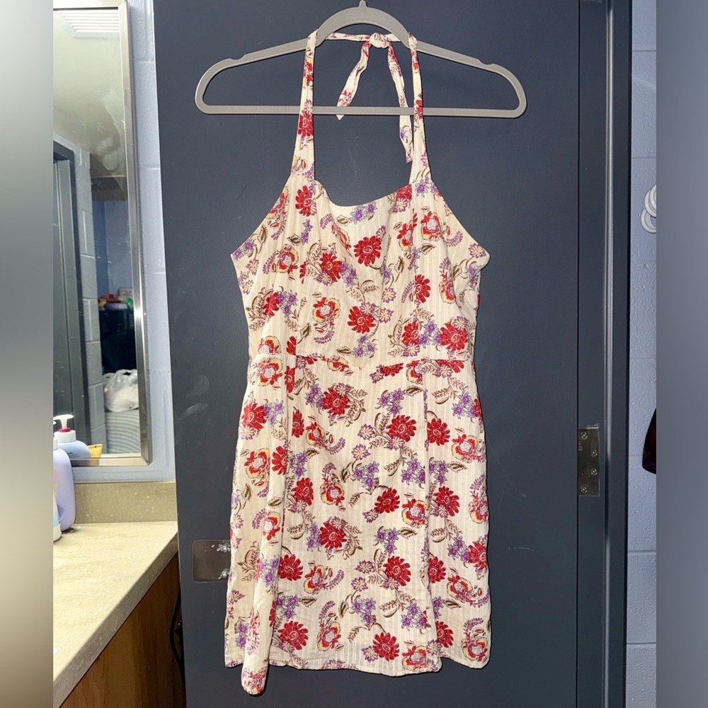 Sadie & Sage Floral Halter Sundress in Cream with Red & Purple Flowers